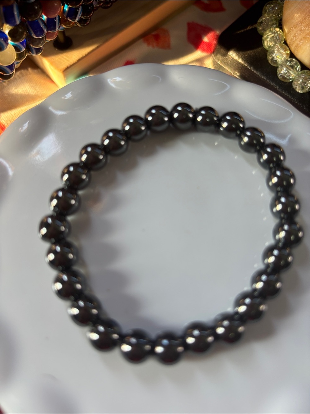 Glossy Hematite Bead Stretch Bracelet